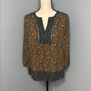 DR2 Women’s Brown/Blue Paisley Blouse Top Sz S